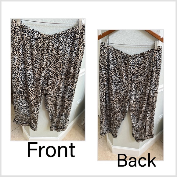 Women's 3X Leopard Print Pajama Set button up short sleeve cropped bottoms EUC - Picture 4 of 12